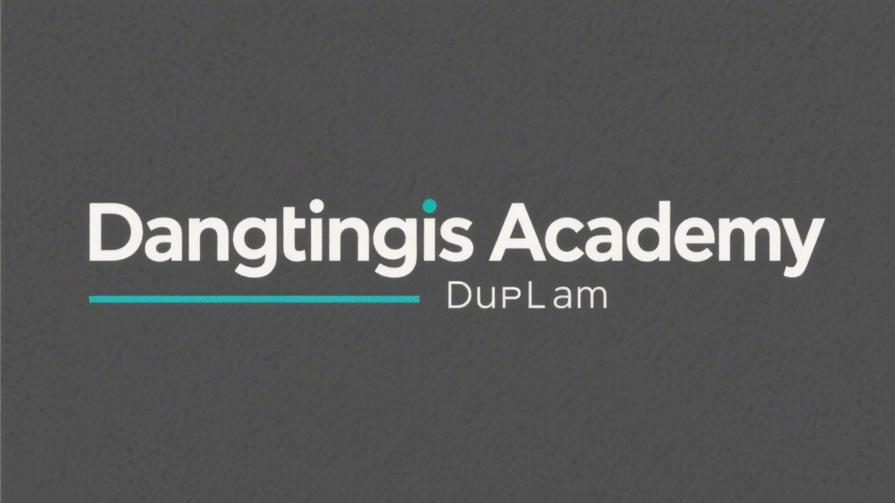 Simple wordmark logo reading Dangtingis Academy Dublin in clean geometric sans serif, one teal accent line under the name, minimal flat design suitable for education brand.